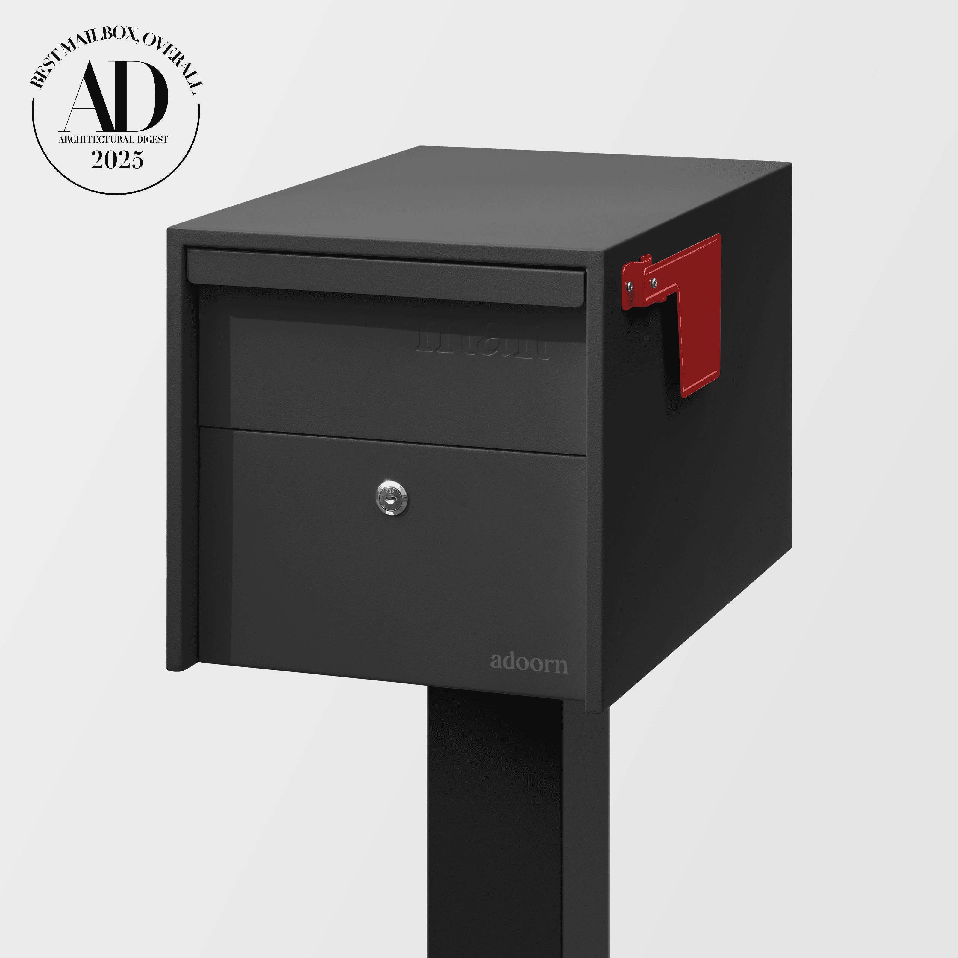 Real mailbox example — horizontal stainless steel mailbox on concrete pillar