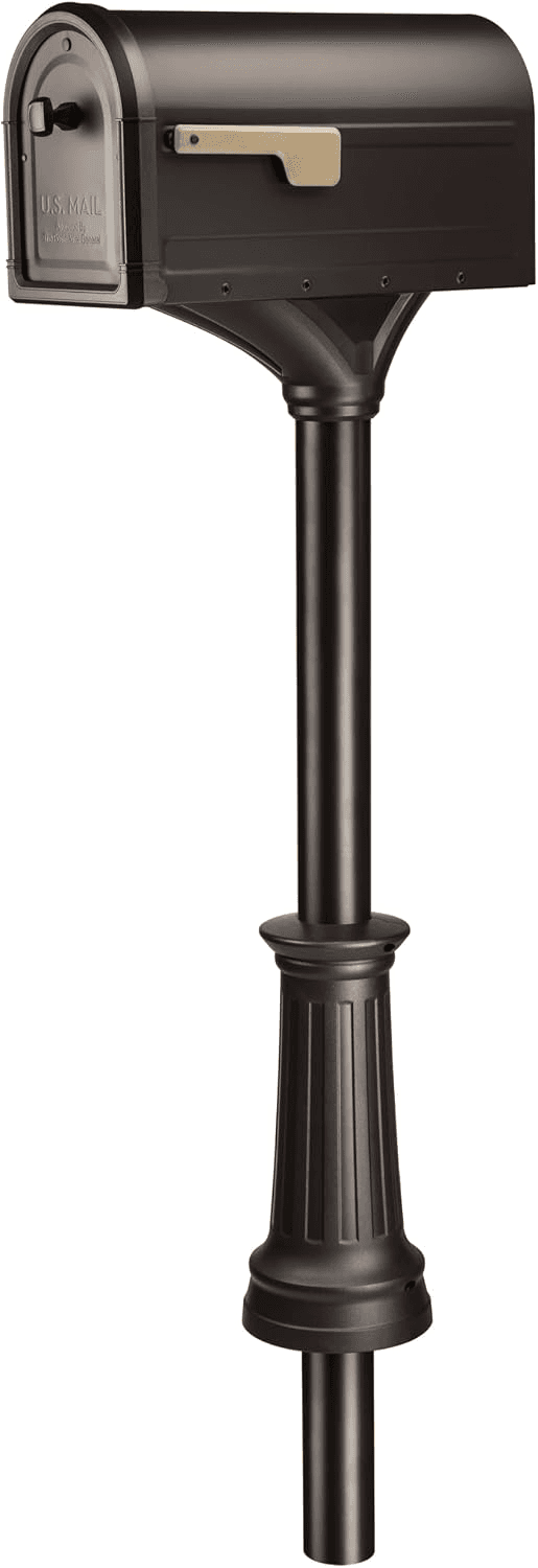 Real mailbox example — cream stucco pillar with terracotta tile cap